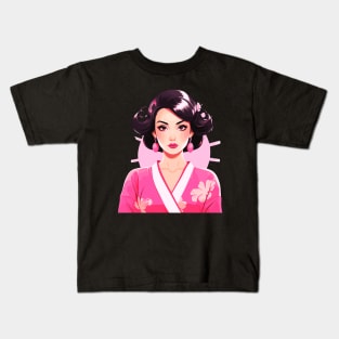 Japanese girl Geisha vintage retro modern pin-up woman in kimono Kids T-Shirt